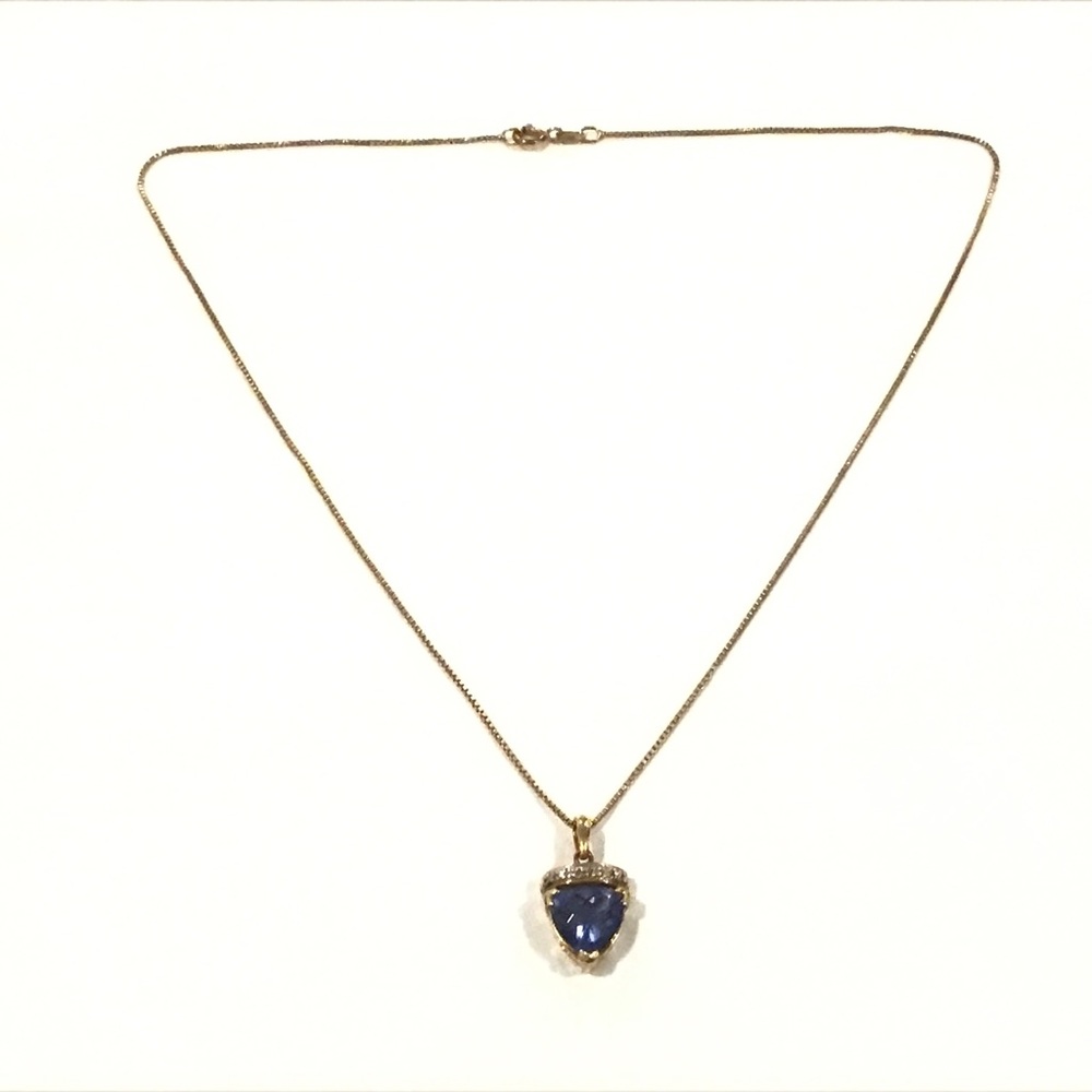 Sterling Silver Gold Tone Blue Stone Pendant Necklace 18" Long